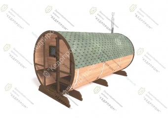 Баня-бочка из кедра kedrprom с верандой длиной 4,5м